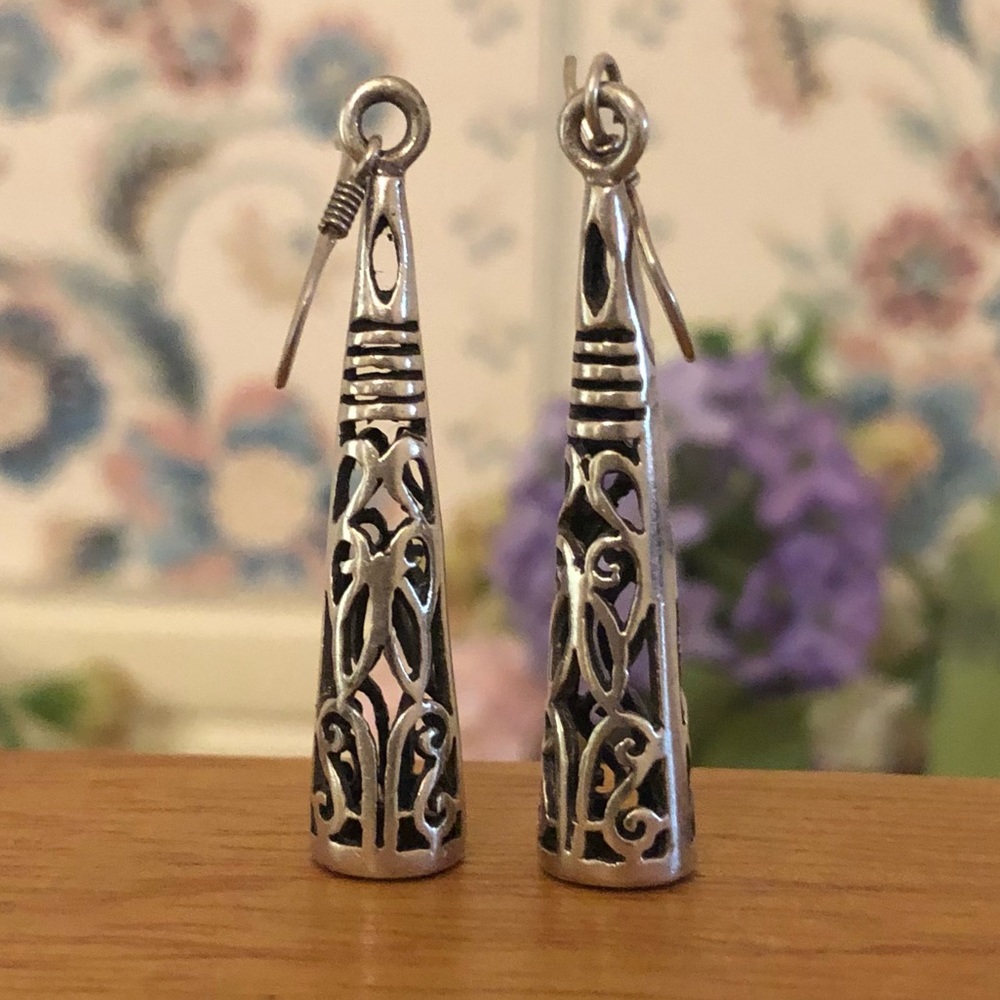 Vintage Silpada Sterling Silver Cone Filigree Earrings W1159 - Picture 6 of 12